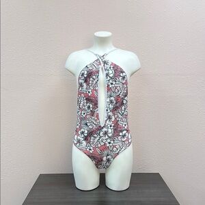 Elegant Floral Women's One-Piece Swimsuit in Pink and White